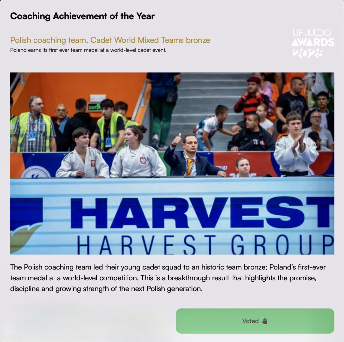 Głosowanie na IJF Judo Awards 2025: Polska Kadra Trenerska Wyróżniona Historyczną Nominacją!